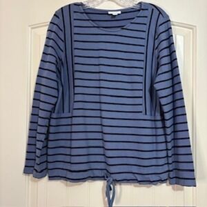 J Jill Fit Blue‎ Stripe Long Sleeve Pullover Sweatshirt Women's Small Draw Tie